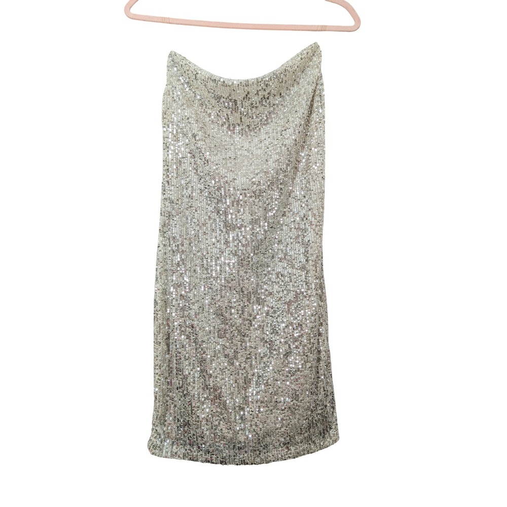 Bebe Sequin Mini Dress Womens XS Champagne Gold Sparkle Party Bodycon 2242
